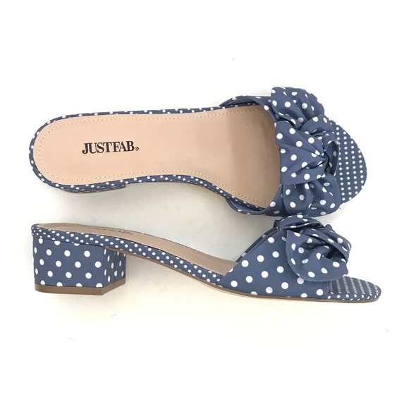 JUSTFAB Polka Dot Sandals Block Heel Dress Sandals Blue White Etna Size 8.5 NEW - Picture 2 of 16